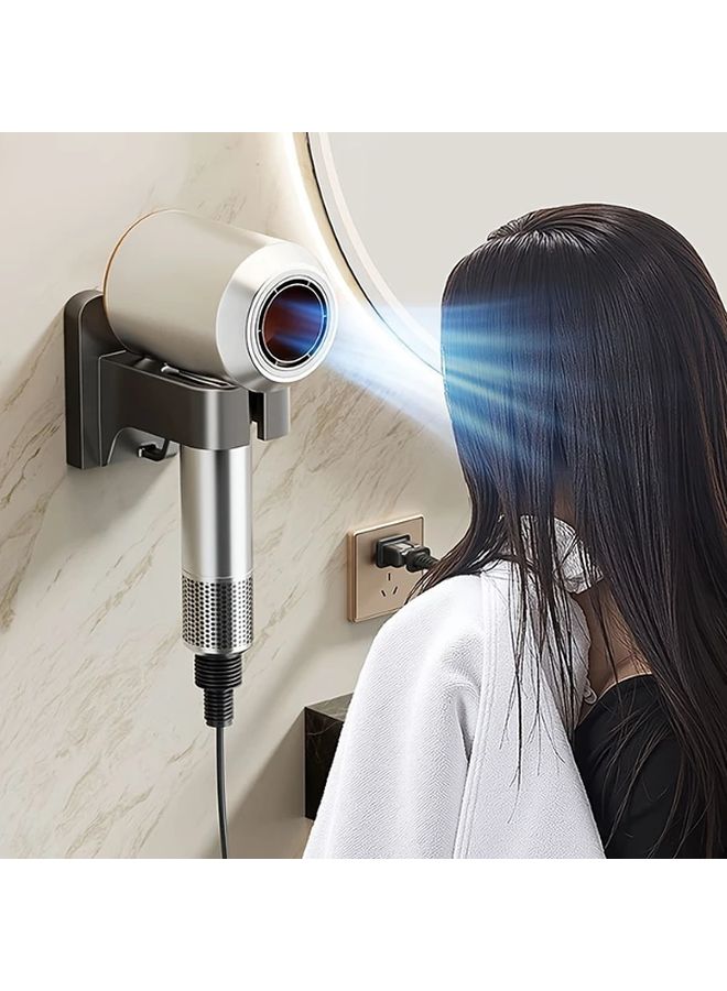 Wall Mounted Hair Dryer Holder No Drill Bathroom Organizer Black Easy Install ABS - Image 3