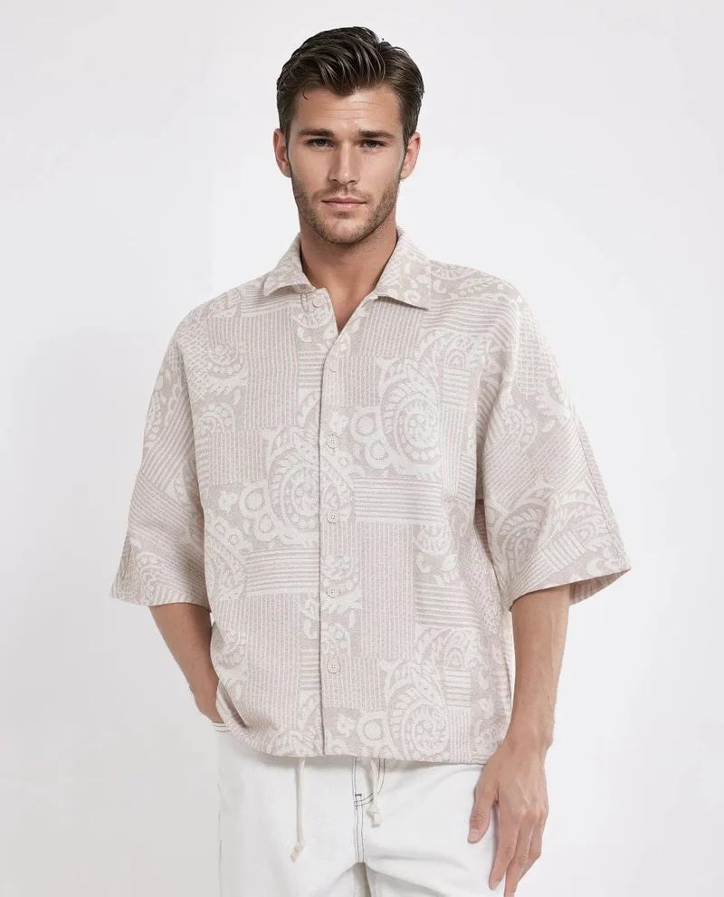 رير رابِت Men's Oversized Jacquard Shacket