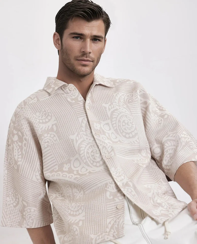 رير رابِت Men's Oversized Jacquard Shacket