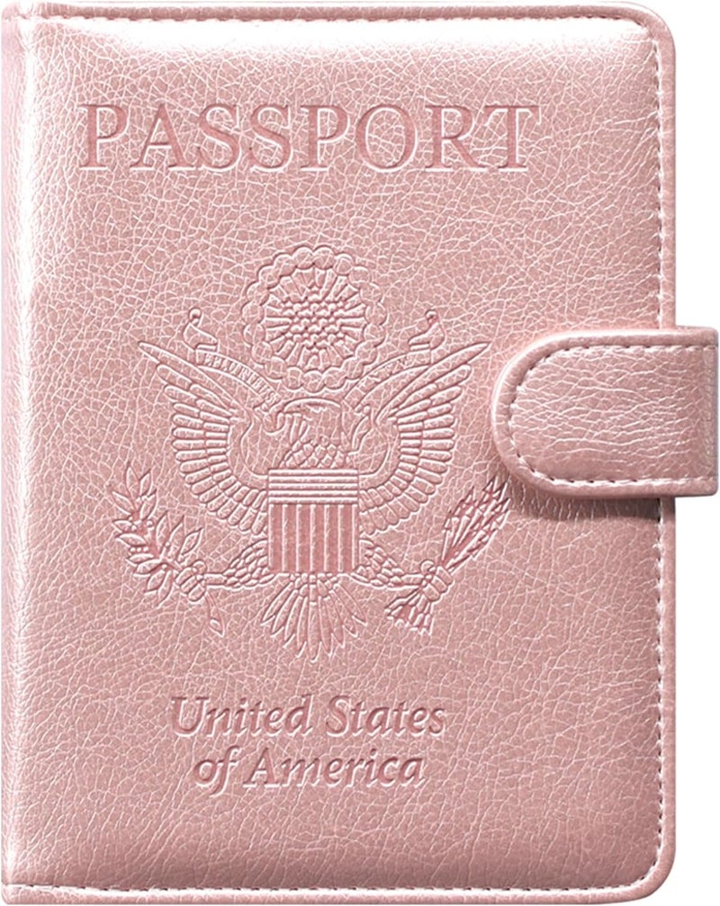 ACdream Passport and Vaccine Card Holder Combo, Cover Case with CDC Vaccination Card Slot, Leather Travel Documents Organizer Protector, with RFID Blocking, for Women and Men, Rose Gold - Image 1