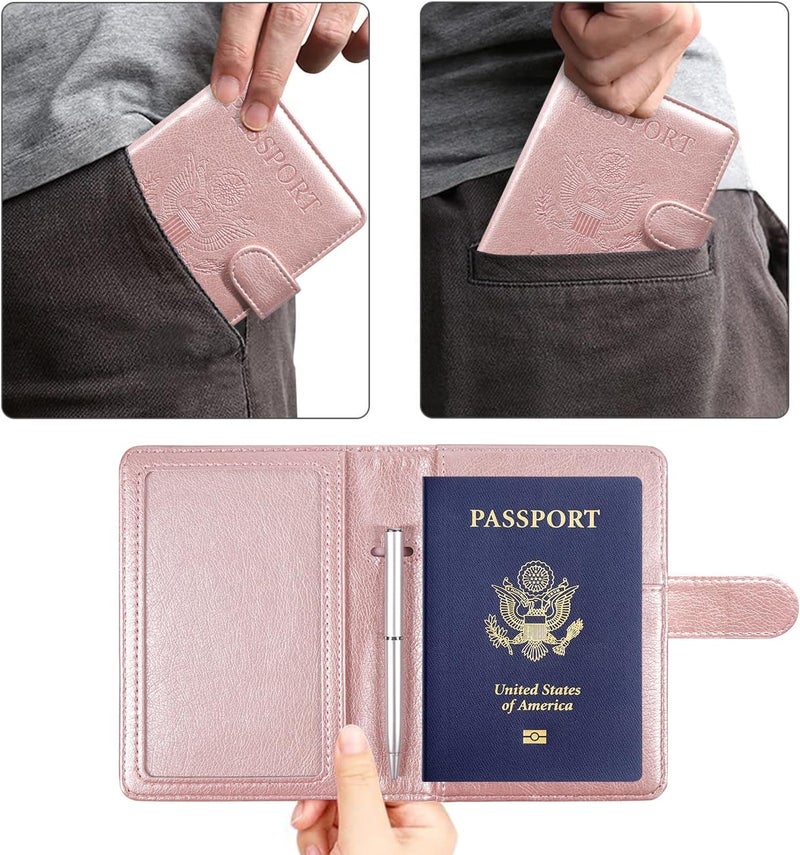 ACdream Passport and Vaccine Card Holder Combo, Cover Case with CDC Vaccination Card Slot, Leather Travel Documents Organizer Protector, with RFID Blocking, for Women and Men, Rose Gold - Image 4