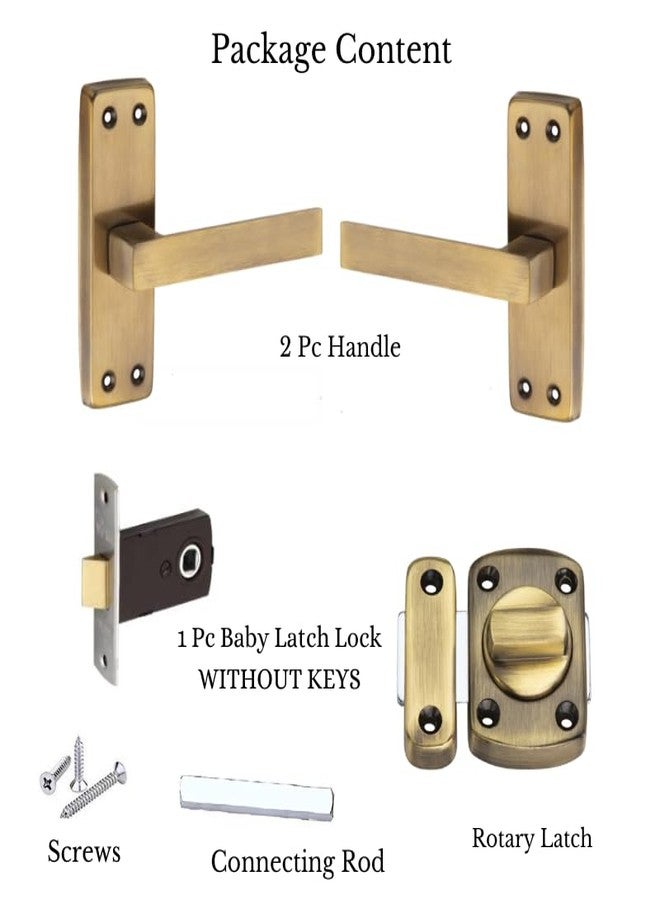 SARDAR Square 5" Antique Stainless Steel Bathroom Door Handle Set With Keyless Baby Latch-Tower Bolt/Rotary Latch, Pull Handle - Image 3