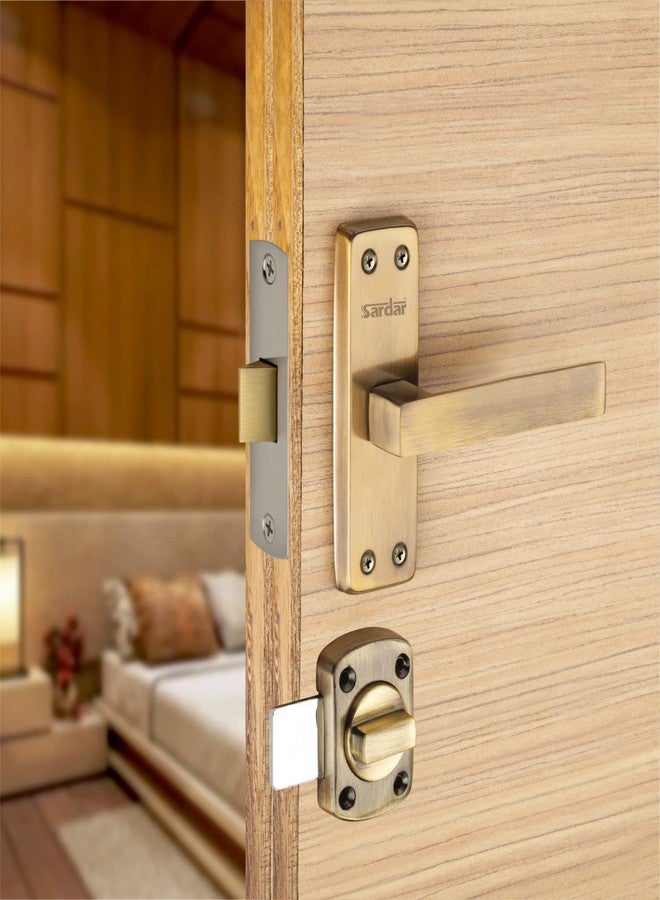 SARDAR Square 5" Antique Stainless Steel Bathroom Door Handle Set With Keyless Baby Latch-Tower Bolt/Rotary Latch, Pull Handle - Image 1