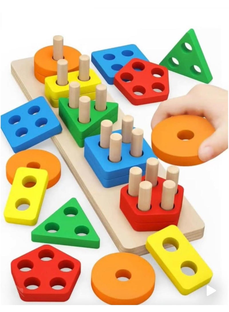Educational wooden toys for children, boys and girls, to sort shapes and develop intelligence, consisting of 21 pieces - Image 1