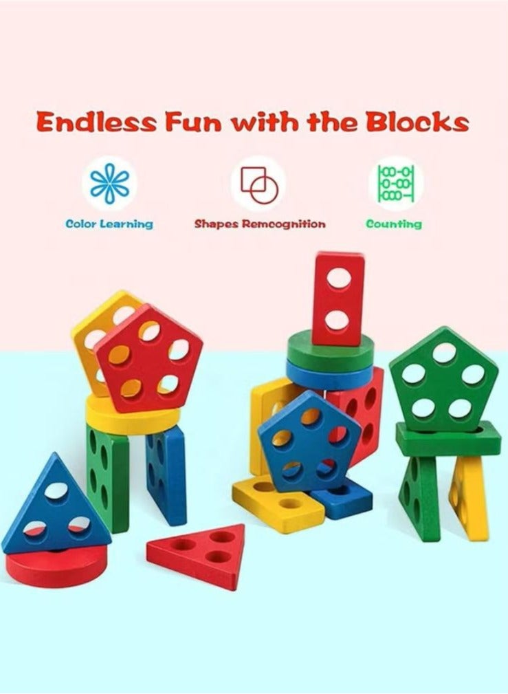 Educational wooden toys for children, boys and girls, to sort shapes and develop intelligence, consisting of 21 pieces - Image 2