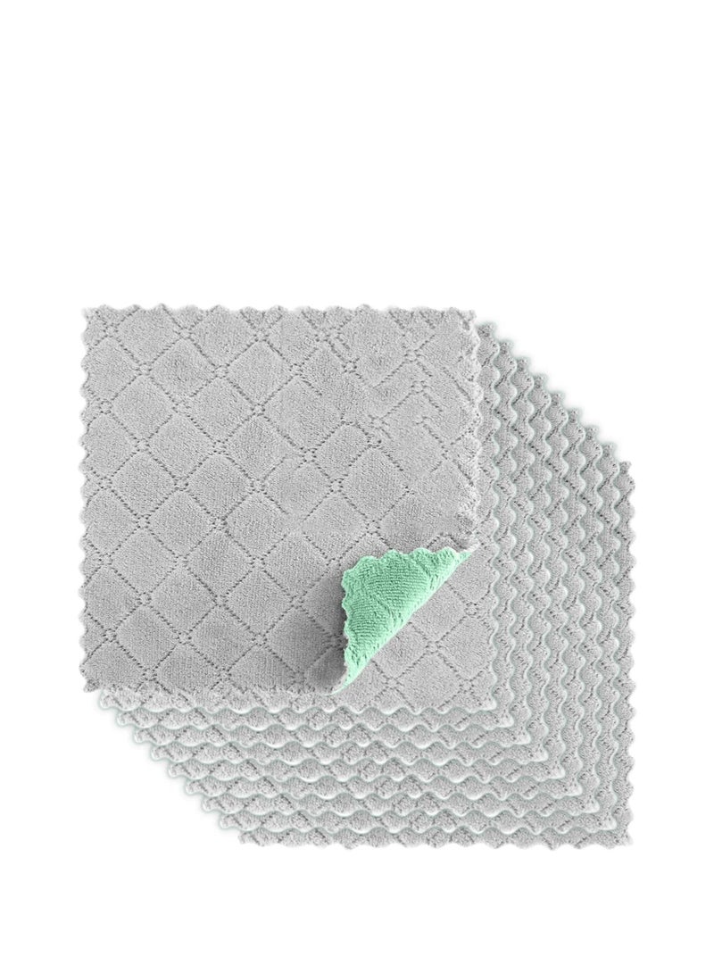 SYOSI Kitchen Towels Dish Cloths, Eco-Friendly Reusable Dish Cloths Kitchen Towels, Absorbent Coral Velvet Lint-Free Dishtowels, Nonstick Oil Washable Fast Drying (Green-Grey 10Pcs) - Image 1