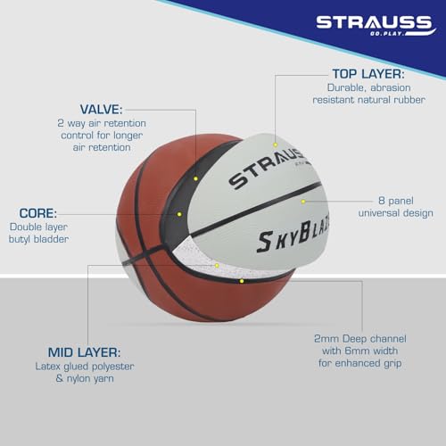 STRAUSS SkyBlazer Basketball Size 7 | Professional Basket Ball for Indoor-Outdoor Training and Match | Suitable for Hard Surface, Wooden Flooring & Synthetic Surface | for Kids and Adults - Image 2