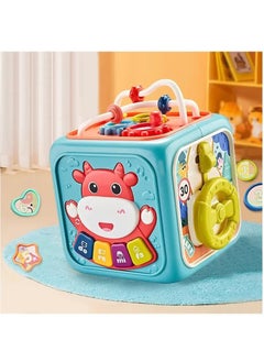 YelaJoy 6 Sides Cartoon Educational Toys Multifunction Colorful Baby Activity Cube Toy Baby Music Cube, Birthday Gift for Boys and Girls (Blue)  - Image 1