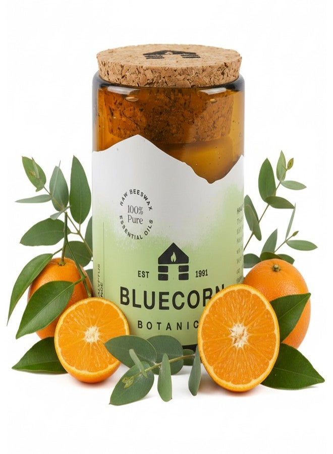 بلو كورن بيس واكس شمعة بلوكورن كبيرة بثلاث فتائل، مصنوعة من شمع نحل نقي 100% مع زيوت عطرية من الأوكالبتوس والبرتقال، زجاج كهرماني، خالية من الصويا، شمع نظيف الاحتراق، تدوم طويلاً، ديكور منزلي، صناعة أمريكية، 8 أونصة، قطعة واحدة - Image 1