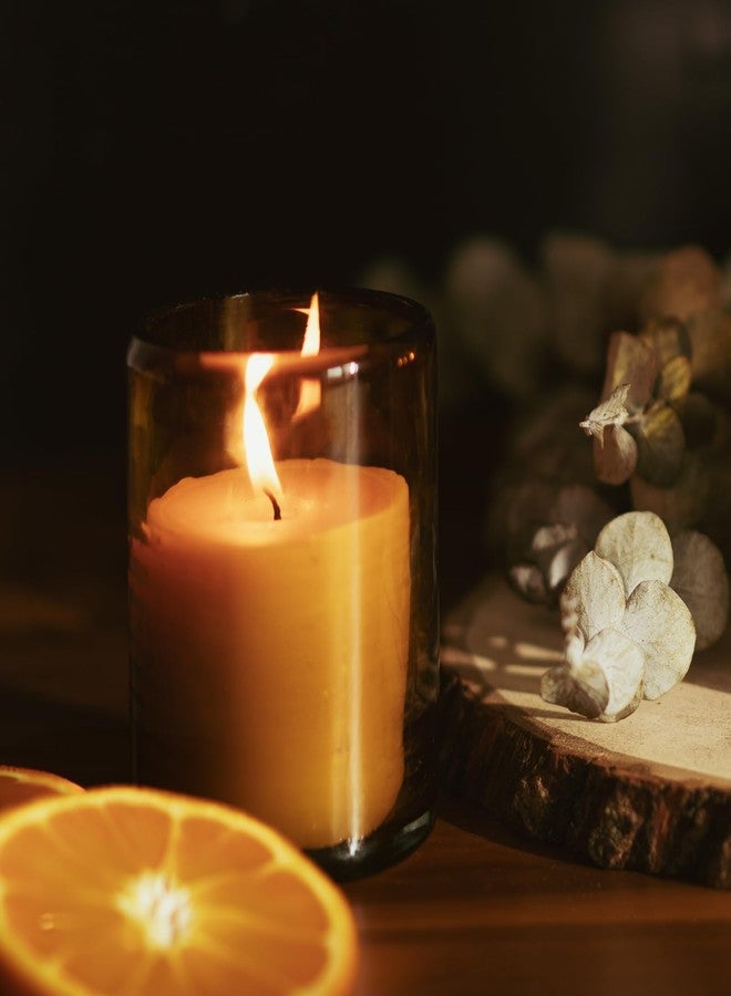 بلو كورن بيس واكس شمعة بلوكورن كبيرة بثلاث فتائل، مصنوعة من شمع نحل نقي 100% مع زيوت عطرية من الأوكالبتوس والبرتقال، زجاج كهرماني، خالية من الصويا، شمع نظيف الاحتراق، تدوم طويلاً، ديكور منزلي، صناعة أمريكية، 8 أونصة، قطعة واحدة - Image 4