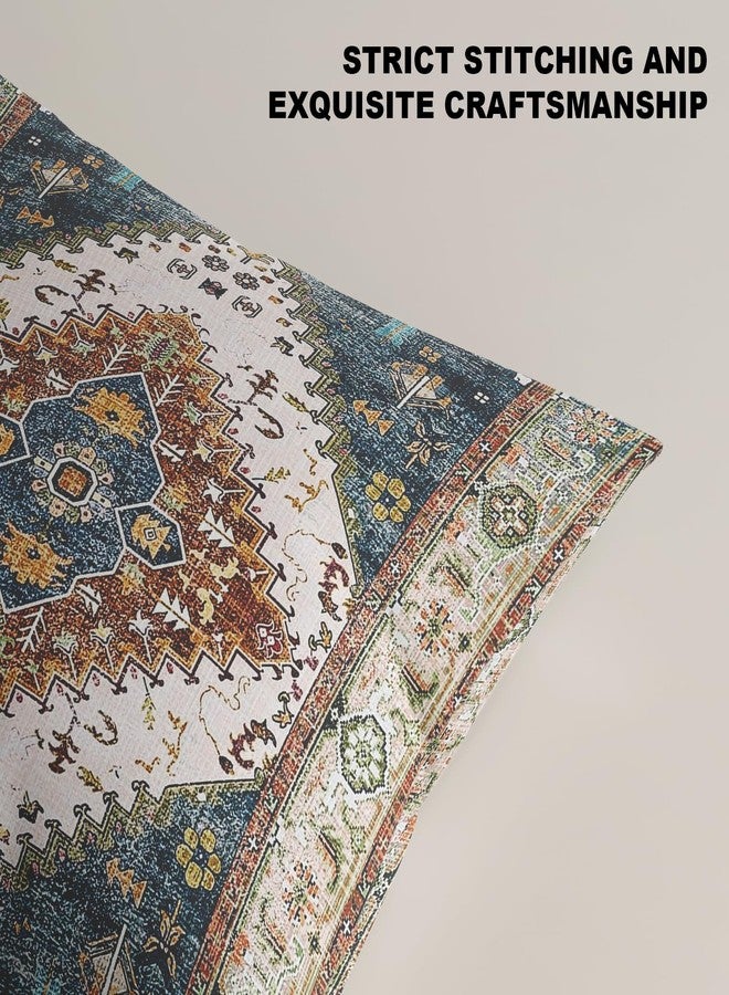 ZSYTZL أغطية وسائد ZSYTZL بنمط بوهيمي، مقاس 18×18 بوصة، طقم من قطعتين، أغطية وسائد ناعمة بنمط طباعة سجاد بوهيمي، غطاء وسادة مربع مزخرف لغرفة المعيشة أو الأريكة أو السرير - أزرق مخضر - Image 2