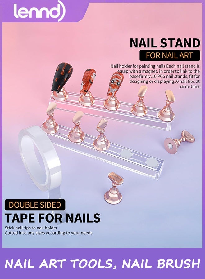 LENND Nail Art Tools, Nail Brush, 15 PCS Nail Art Brushes, 5 PCS Nail Dotting Tool, Nail Stand, Nail Holder For Painting Nails, Press On Nail Stand, Nail Tools, Nail Design Tools - Image 4