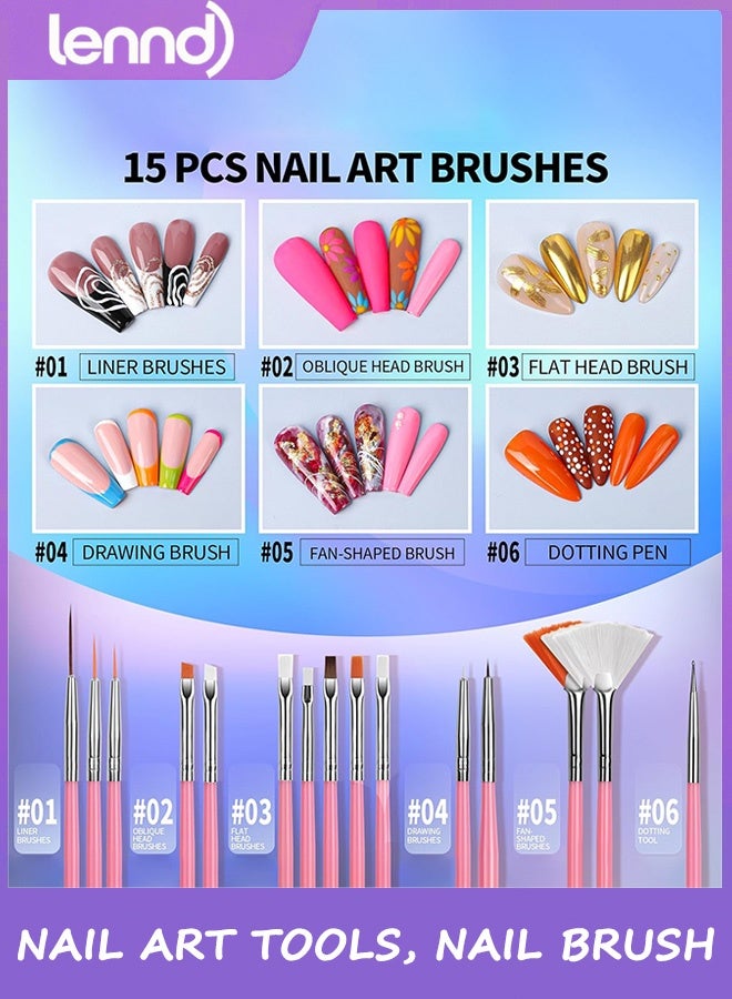 LENND Nail Art Tools, Nail Brush, 15 PCS Nail Art Brushes, 5 PCS Nail Dotting Tool, Nail Stand, Nail Holder For Painting Nails, Press On Nail Stand, Nail Tools, Nail Design Tools - Image 3