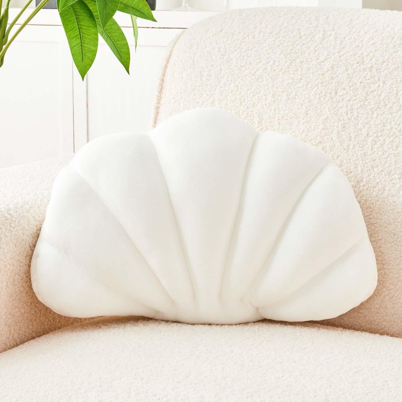 Uvvyui White Shell Pillow, Seashell Decorative Throw Pillow Beach Pillow, Soft Velvet Shell Shaped Pillow Room Decor, 13" Seashell Throw Pillow Ocean Pillow Stylish Cushion - Image 1