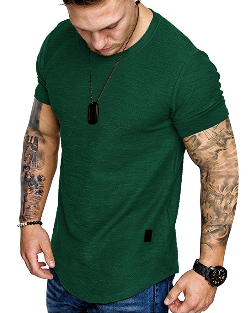Uni Clau Fashion Mens T Shirt Muscle Gym Workout Athletic Shirt Cotton Tee Shirt Top Green Large - Image 1