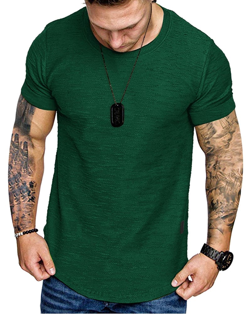 Uni Clau Fashion Mens T Shirt Muscle Gym Workout Athletic Shirt Cotton Tee Shirt Top Green Large - Image 2