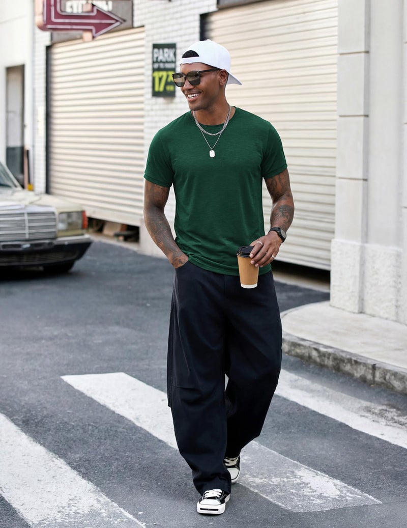 Uni Clau Fashion Mens T Shirt Muscle Gym Workout Athletic Shirt Cotton Tee Shirt Top Green Large - Image 3
