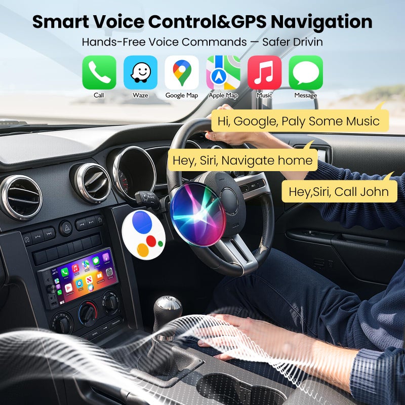 Missee راديو سيارة 6.9 بوصة بنظام دين واحد مع Apple CarPlay و Android Auto، ستيريو سيارة بشاشة تعمل باللمس IPS مع كاميرا خلفية بدقة 1080P، بلوتوث بدون استخدام اليدين، ربط مرآة، نظام ملاحة GPS، AM/FM، EQ، USB، Type-C، SWC - Image 4