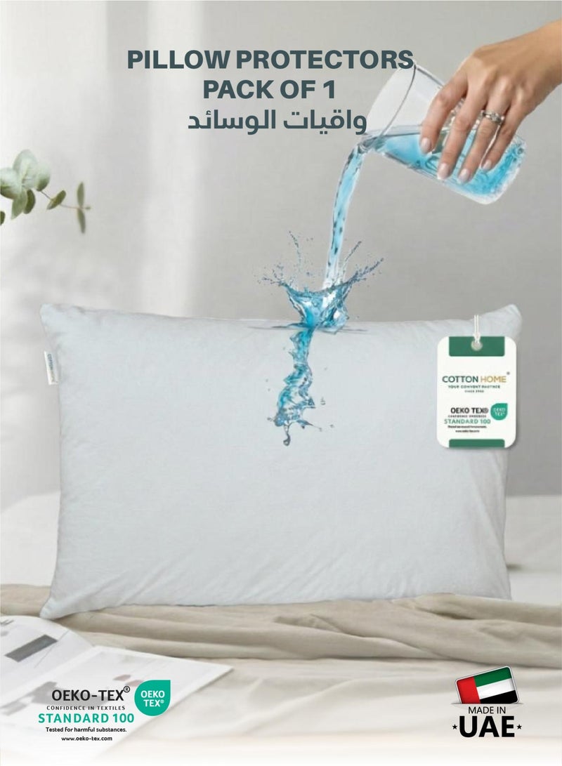 كوتون هوم Cotton Home® واقيات وسائد تيري مقاومة للماء بنسبة 100% مع سحاب مقاس قياسي 50 × 75 سم، 20 × 26 بوصة غطاء وسادة تيري مقاوم للماء حشرات السرير وعث الغبار أغطية وسائد بيضاء حزمة 1 - Image 1