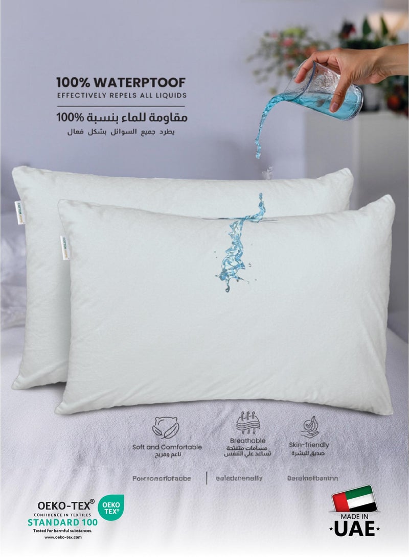 كوتون هوم Cotton Home® واقيات وسائد تيري مقاومة للماء بنسبة 100% مع سحاب مقاس قياسي 50 × 75 سم، 20 × 26 بوصة غطاء وسادة تيري مقاوم للماء حشرات السرير وعث الغبار أغطية وسائد بيضاء حزمة 1 - Image 2