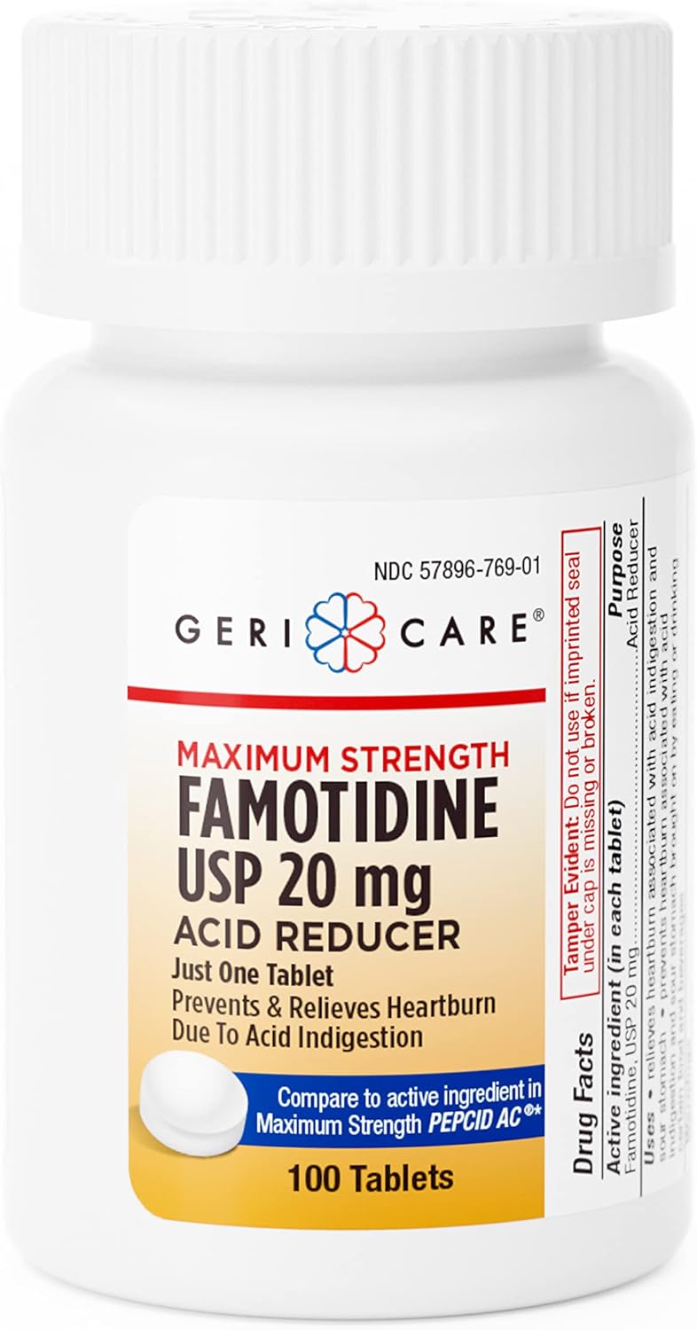 GeriCare Maximum Strength Famotidine 20mg Acid Reducer Tablets 100 Count Pack of 1 - Image 1