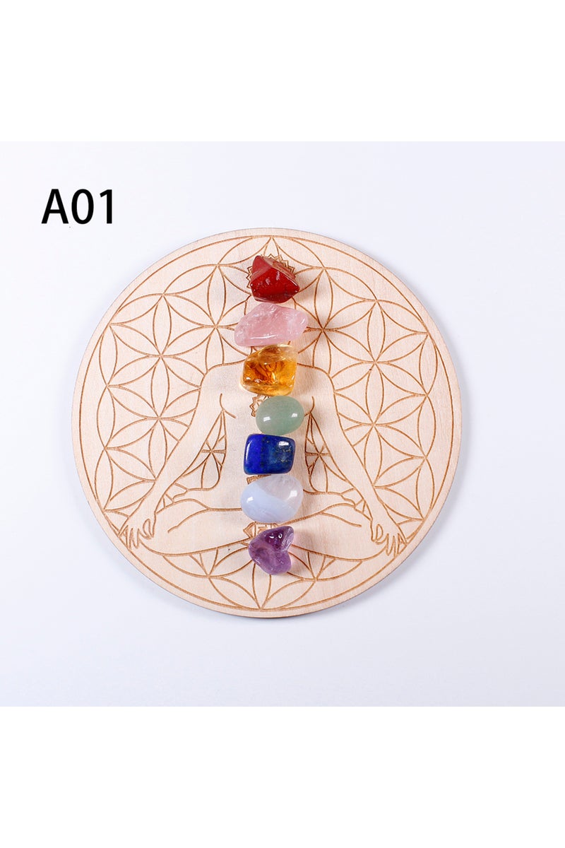 7pcs/set Natural Crystal Mixed  seven Chakra Healing Stone + Seven Star Array Wood Plate Gravel C...