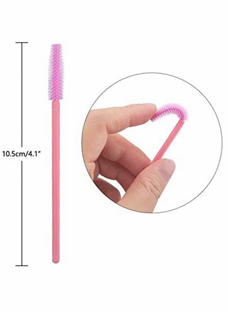 SYOSI - Silicone Disposable Eye Brushes, Pink Brush Mascara Wands, Eyelash Mascara Brushes Eye Lash Applicator Brush 100 PCS (Pink) - Image 1