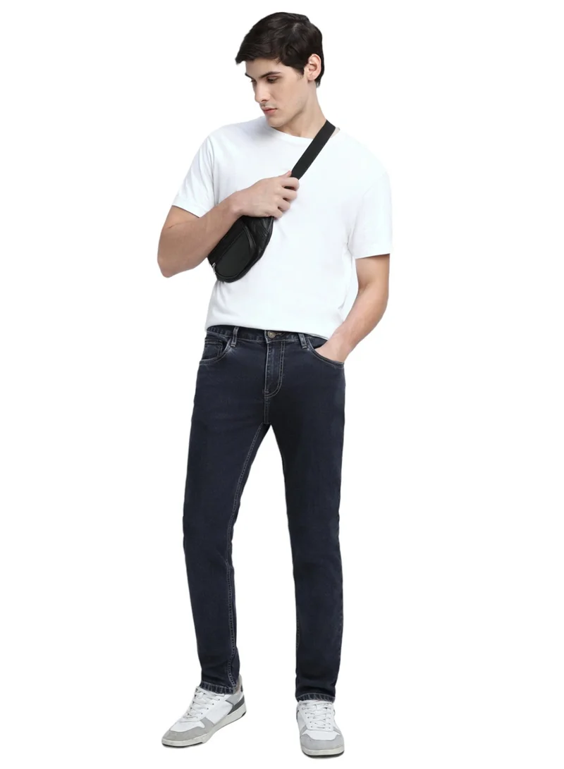 دينيس لينغو جينز قطن بولي مطاطي بقصة ضيقة رجالي باللون النيلي مع زر وسحاب