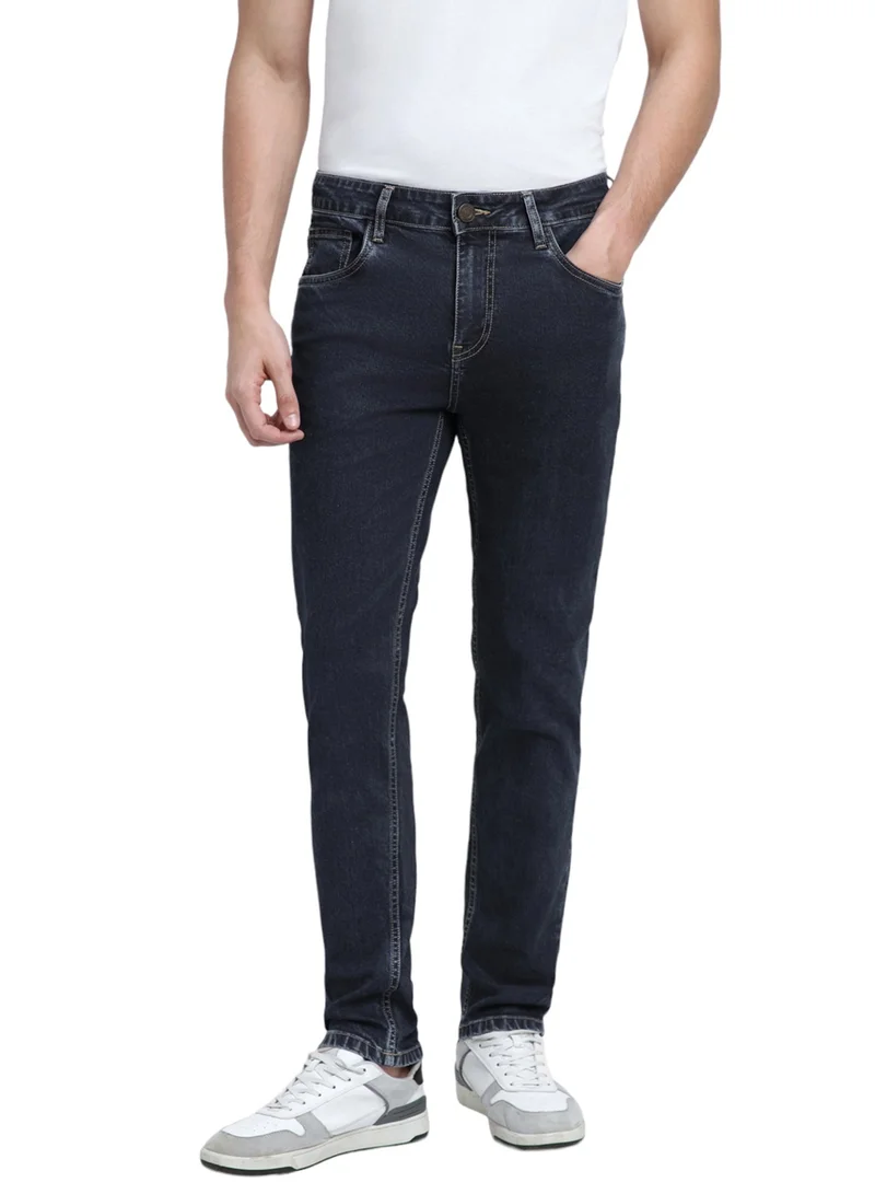 دينيس لينغو جينز قطن بولي مطاطي بقصة ضيقة رجالي باللون النيلي مع زر وسحاب