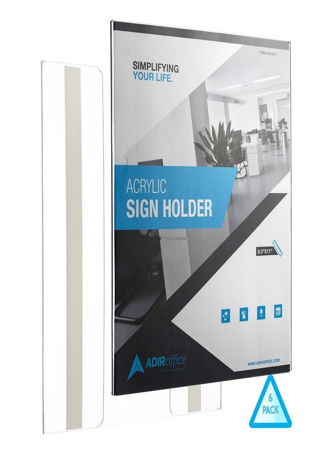AdirOffice Adir Sign Holder with Mount Adhesive for Easy Installation- Portrait-Style Ad Frame - Side Insert with Clear Acrylic - Great for Office, Restaurant, Business and Store 8.5 x 11 Inches (6 Pack) - Image 1