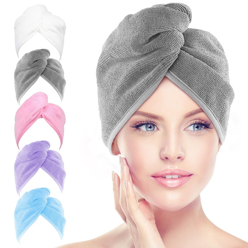 AIDEA Microfiber Hair Towel Wrap, 5 Pack Turbans, Super Absorbent Quick Dry for All Hair Types, Anti-Frizz Accessories for Women, 26"10" - Image 1