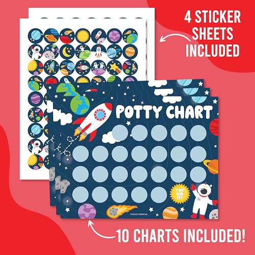 Hadley Designs Potty Training Chart for Boys with Fun Reward Stickers – 10 Potty Chart for Toddlers Boys, 8.5x11" Potty Training Sticker Chart for Toilet Success, Space Reward Chart for Kids - Image 4