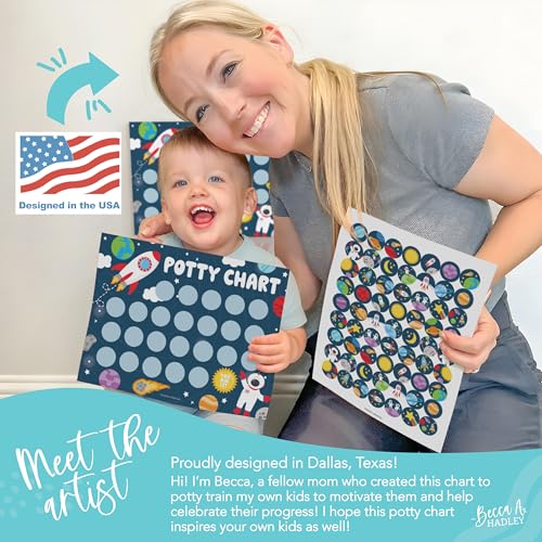 Hadley Designs Potty Training Chart for Boys with Fun Reward Stickers – 10 Potty Chart for Toddlers Boys, 8.5x11" Potty Training Sticker Chart for Toilet Success, Space Reward Chart for Kids - Image 3