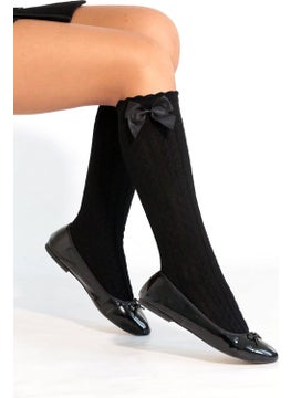 DayMod Dafne Bowknot Viscose Kids Knee High Socks Black  - Image 1