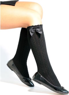 DayMod Dafne Bowknot Viscose Kids Knee High Socks Black  - Image 3