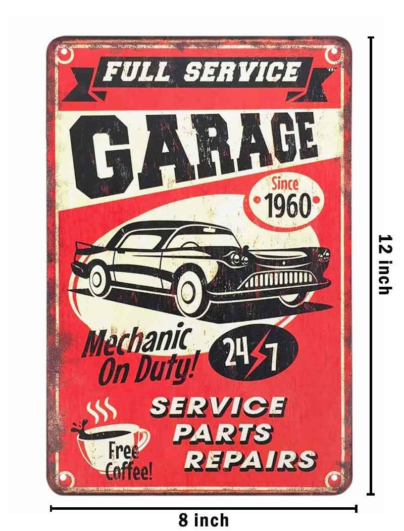 AOYEGO Full Service Garage Tin Sign,Mechanic On Duty 24-7 Car Service Parts Repairs and Drink Coffee Vintage Metal Tin Signs for Cafes Bars Pubs Shop Wall Decorative Funny Retro Signs 8x12 Inch - Image 2