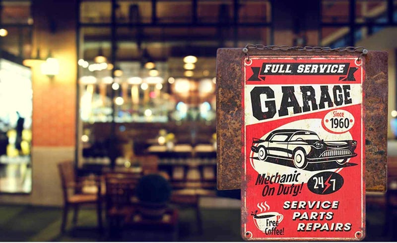 AOYEGO Full Service Garage Tin Sign,Mechanic On Duty 24-7 Car Service Parts Repairs and Drink Coffee Vintage Metal Tin Signs for Cafes Bars Pubs Shop Wall Decorative Funny Retro Signs 8x12 Inch - Image 3