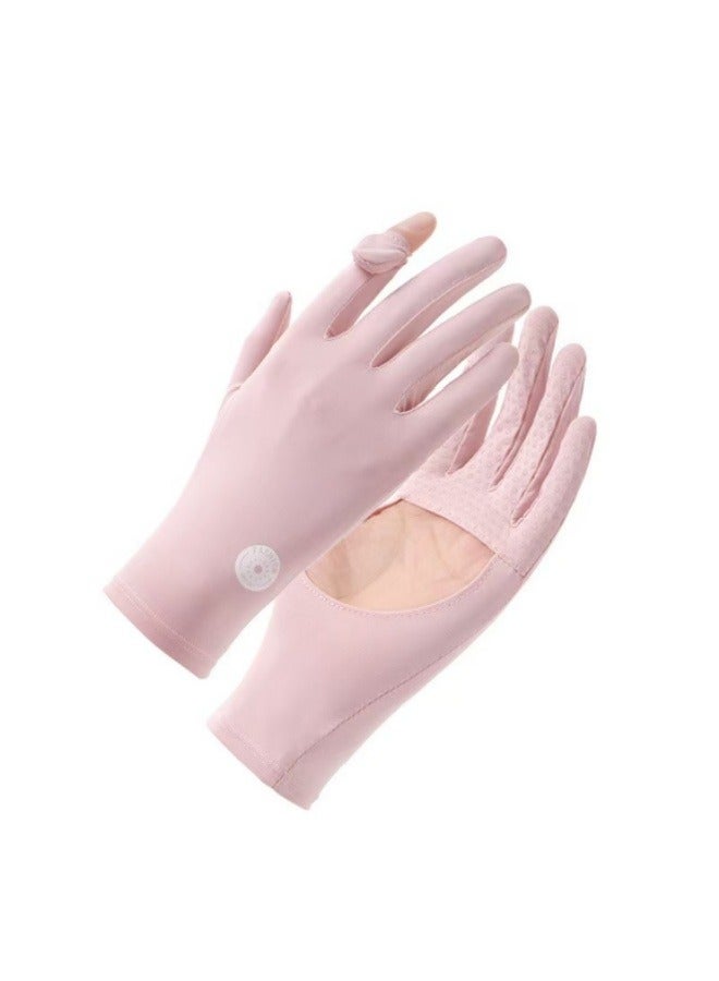 Generic New Ice Silk Sun Protection Gloves Outdoor Breathable Quick-Drying Non-Slip Gloves Cycling Driving Sun Protection Gloves Pink - Image 1