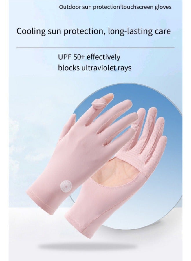 Generic New Ice Silk Sun Protection Gloves Outdoor Breathable Quick-Drying Non-Slip Gloves Cycling Driving Sun Protection Gloves Pink - Image 2