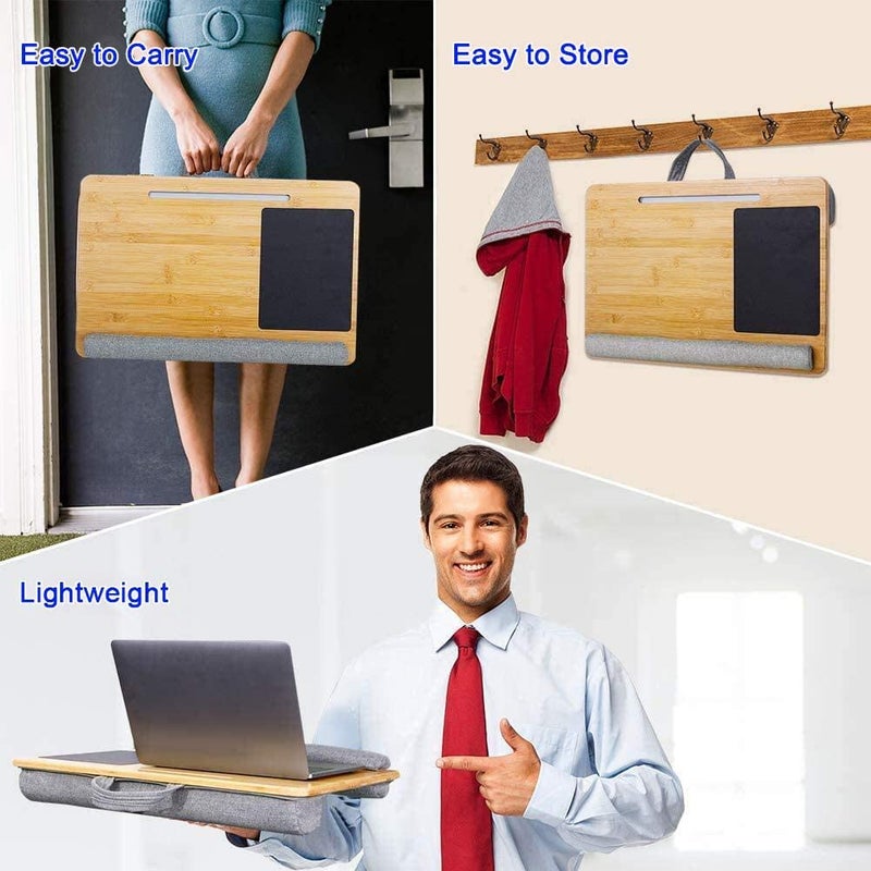 NICOYA Lap Desk for Laptop Fits up to 173 inch Laptop Natural Bamboo Laptop Lap Desk with CushionMouse Pad Wrist Pad and Tablet Phone Holder for Kids Adults - Image 5