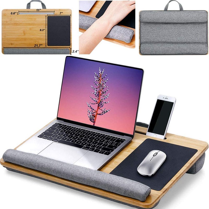 NICOYA Lap Desk for Laptop Fits up to 173 inch Laptop Natural Bamboo Laptop Lap Desk with CushionMouse Pad Wrist Pad and Tablet Phone Holder for Kids Adults - Image 1
