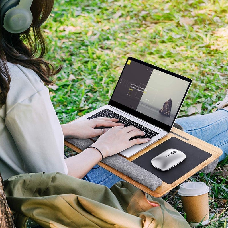 NICOYA Lap Desk for Laptop Fits up to 173 inch Laptop Natural Bamboo Laptop Lap Desk with CushionMouse Pad Wrist Pad and Tablet Phone Holder for Kids Adults - Image 2