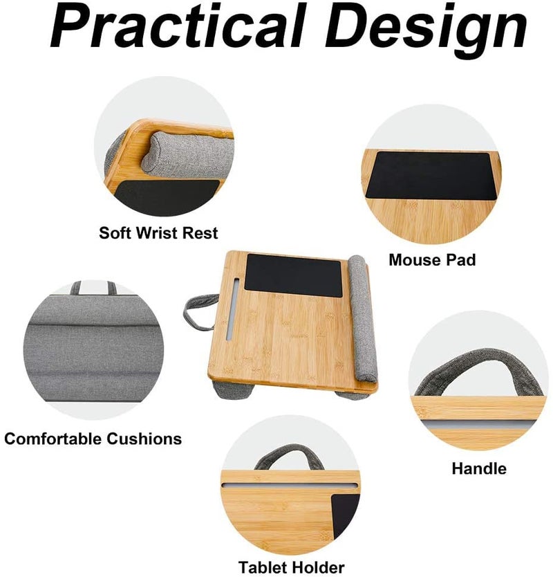 NICOYA Lap Desk for Laptop Fits up to 173 inch Laptop Natural Bamboo Laptop Lap Desk with CushionMouse Pad Wrist Pad and Tablet Phone Holder for Kids Adults - Image 3