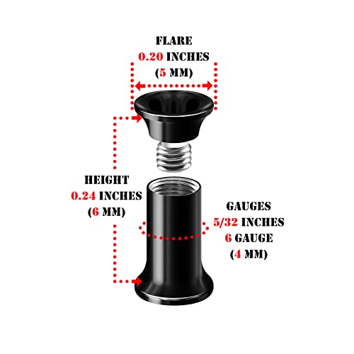 BIG GAUGES Pair of Internally Threaded Black Anodized 6g 5/32''4mm Double Flared Piercing Jewelry Ear Plug Stretcher Lobe Earring BG14021, Stainless Steel (DFT 14021) - Image 2