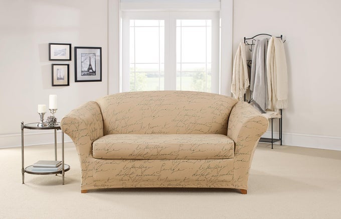 Stretch Pen Pal 2 Piece Loveseat Slipcover in Parchment