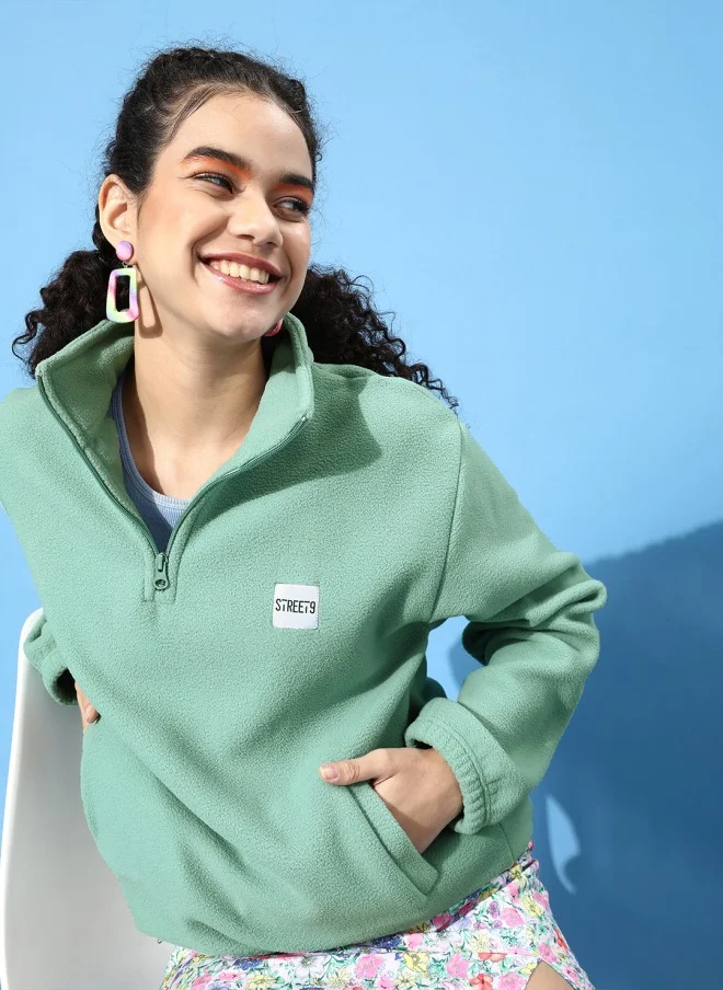 STREET 9 Gorgeous Green Solid Sweatshirt for Women
