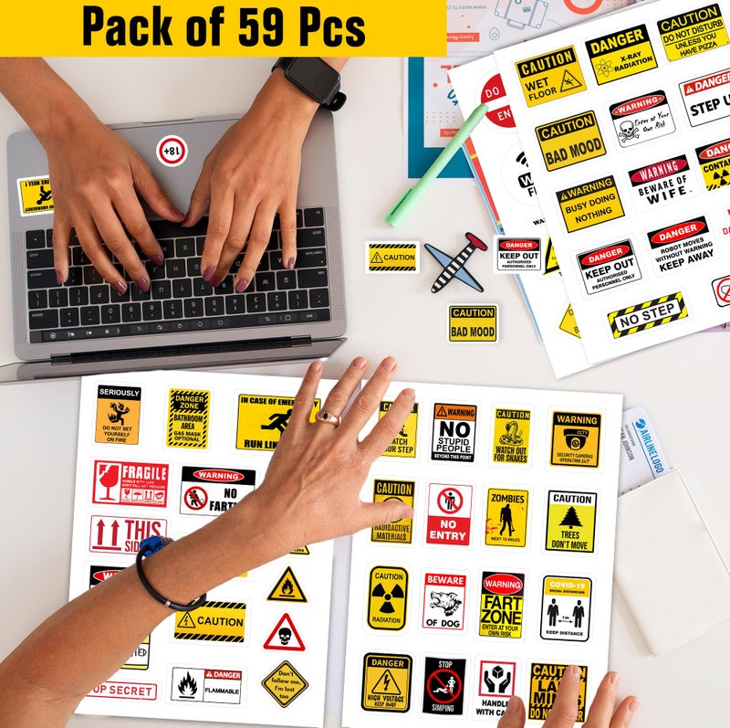 True Flair Trueflair Pack of 59 Hard Hat Vinyl Laptop Stickers, Random Designs, for Laptop, Journal, Bike Helmet, Diary, Guitar, Mobile, Waterproof, Self-Adhesive (Danger) - Image 3