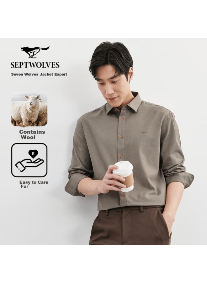 Septwolves Seven Wolves Men's Long Sleeve Shirt Autumn Business Casual Tencel Wool Loose Fit Youth Versatile Top - Image 1