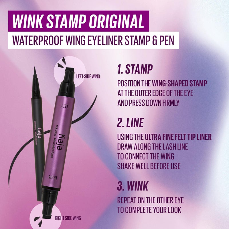 Kaja Winged Eyeliner Set - Wink Stamp Original | with Avocado Extract, Double-ended Wing, Smudge-Proof, Waterproof, Eye Irritation Tested, Long Lasting Pencil, Colorstay, Matte Finish, Cat Eye Look - Image 3