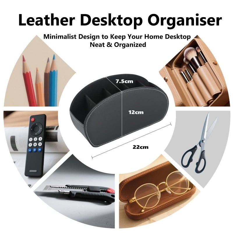 Lepat Remote Control Holder with 5 Compartments,Pu Leather Desktop Organiser Storage Caddy for TV Remote,Office Supplies,Heater Controllers,Media Player,Makeup Brushes (Black) - Image 5